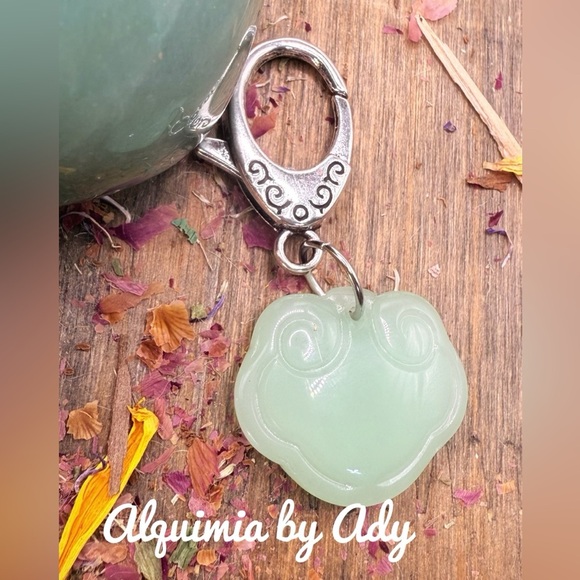 Silver and jade frog bag charm key holder - Picture 1 of 1